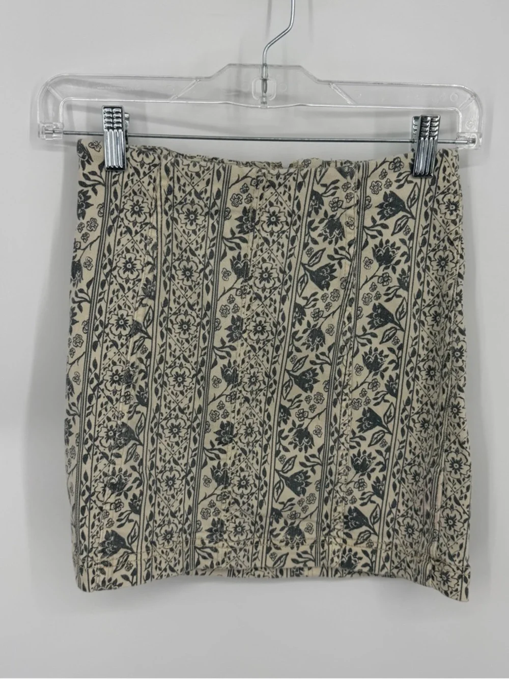 Free People Modern Femme Novelty Denim Mini Skirt Macadamia Combo floral print 0